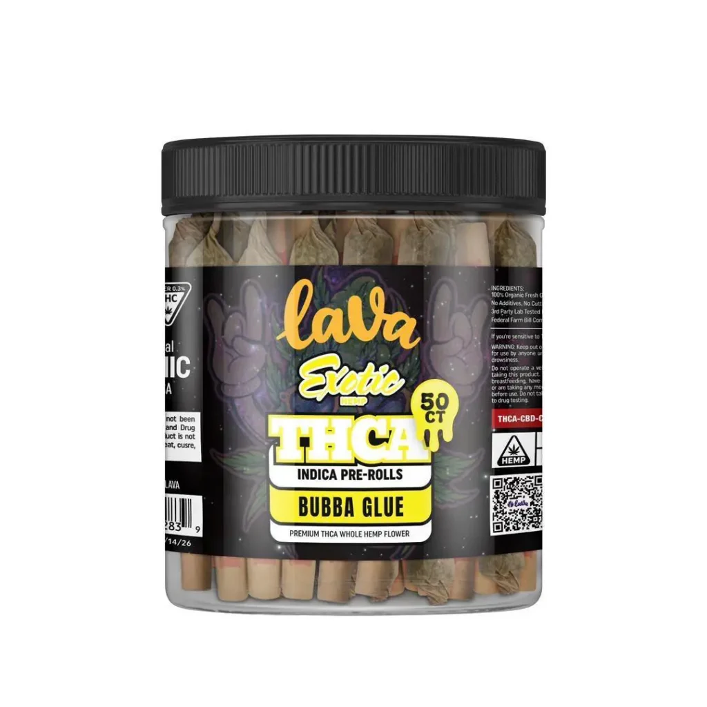 Bubba Glue - HCA Indica Pre-Rolls 1 Jar – Lava Exotic Hemp 50ct