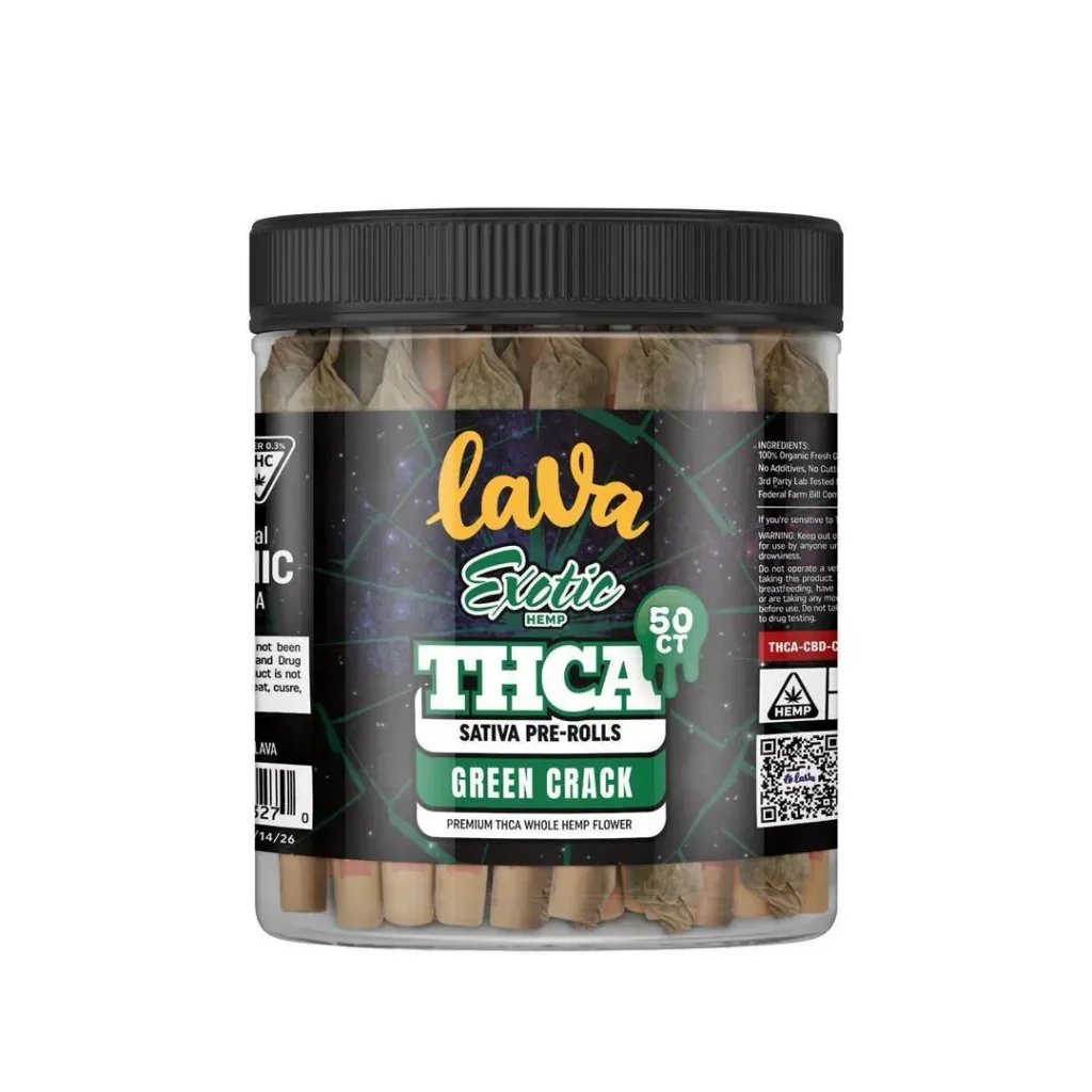 Green Crack - THCA Sativa Pre-Rolls 1 Jar - Lava Exotic Hemp 50ct