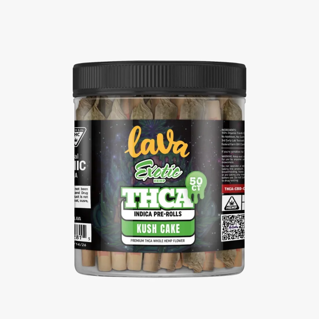 Kush Cake: THCA Indica Pre-Rolls 1 Jar - Lava Exotic Hemp 50ct