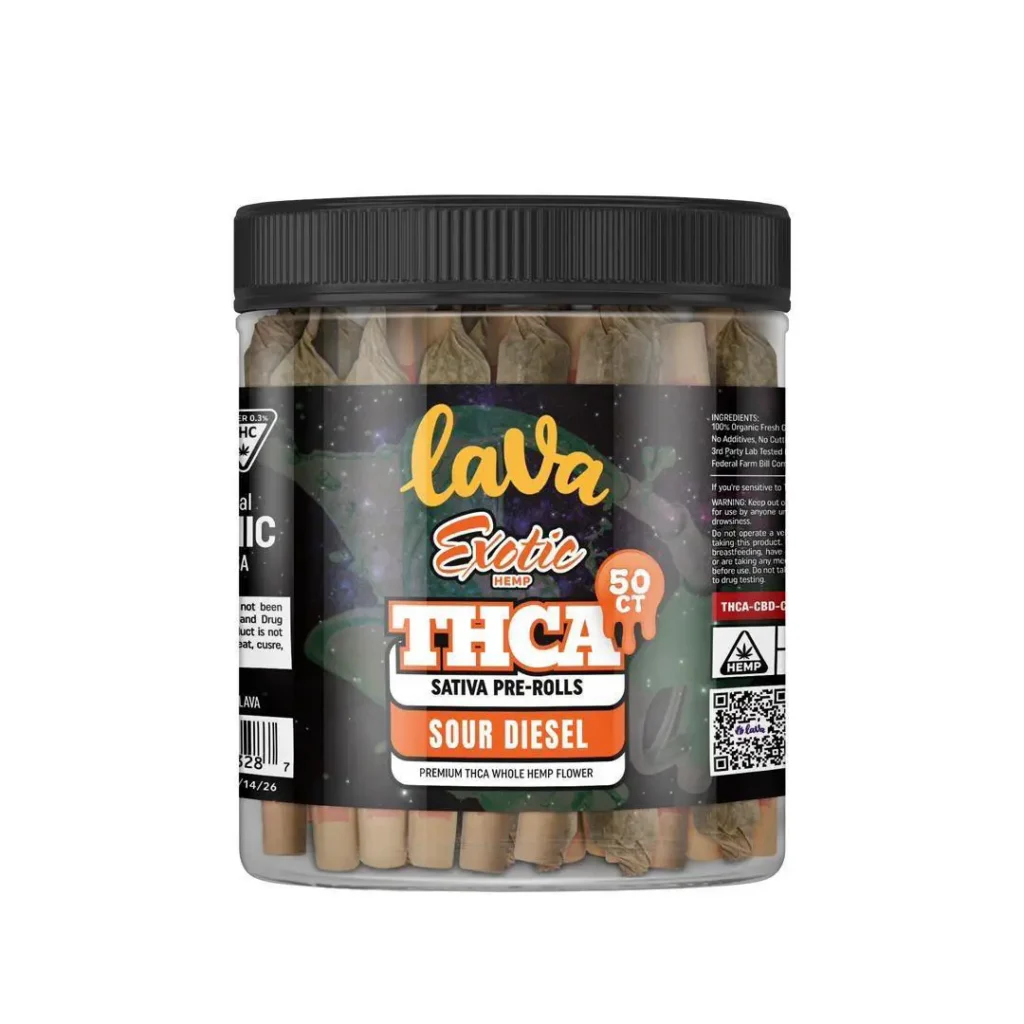 Sour Diesel - THCA Sativa Pre-Rolls 1 Jar – Lava Exotic Hemp 50ct